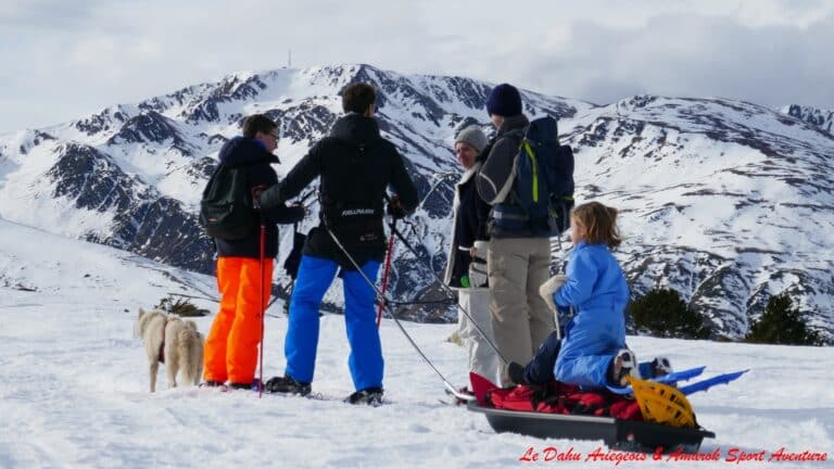 Sortie Pulka raquettes à neige avec le Dahu Ariégeois en ariege