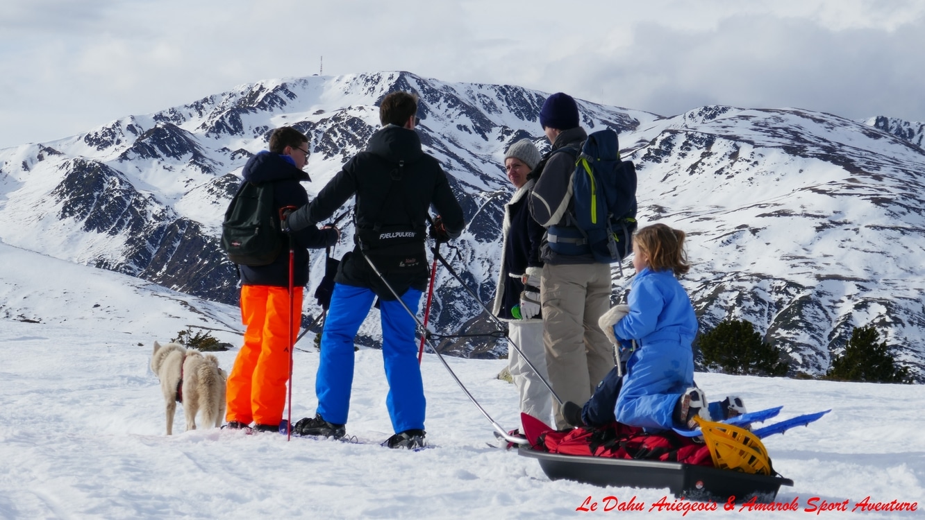 Sortie Pulka raquettes à neige avec le Dahu Ariégeois en ariege